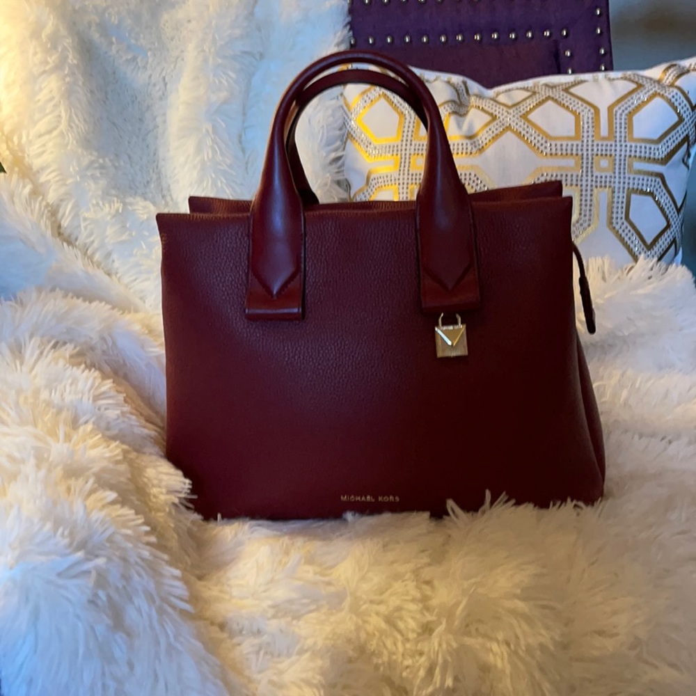 MK pebbled leather cranberry red satchel